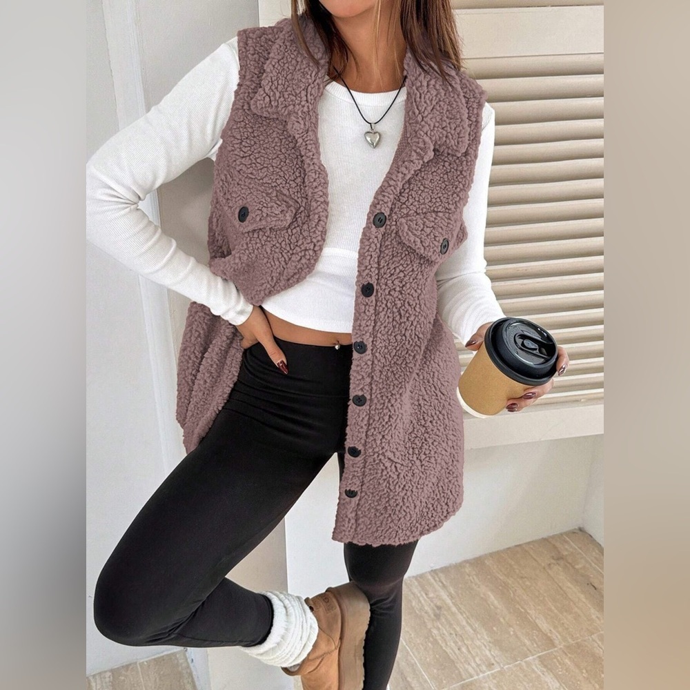 Button-Down Sherpa Fleece Vest Coat - Picture 11 of 15